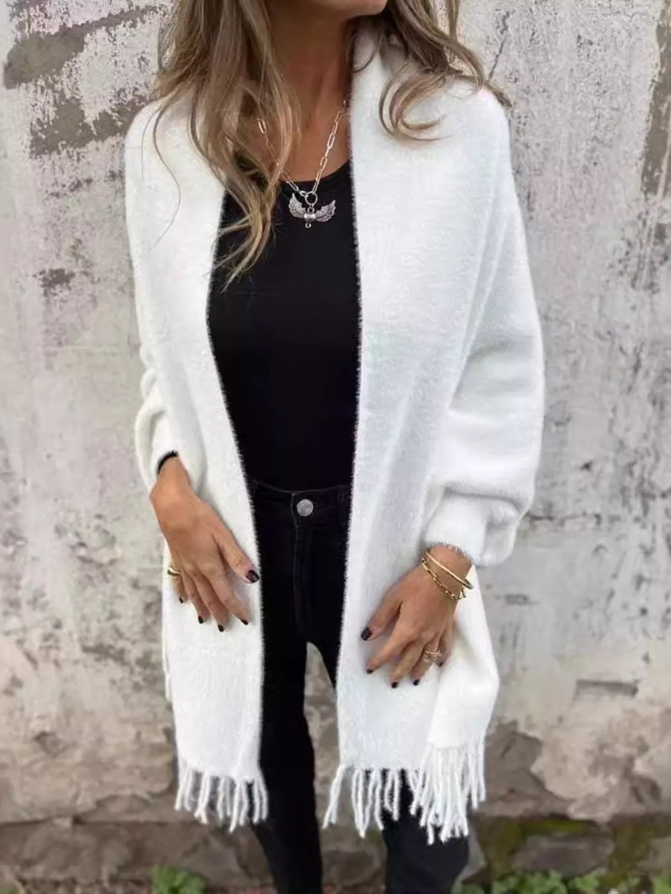 Full Size Fringe Open Front Cardigan Plus Size - Rochelle's House LLC