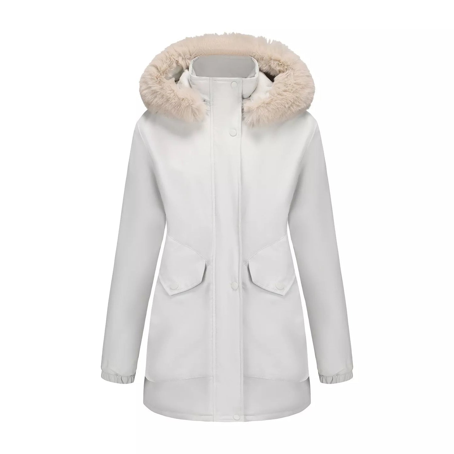 Full Size Fur Hooded Warm Winter Parka Outerwear Plus Size - Rochelle's House LLC