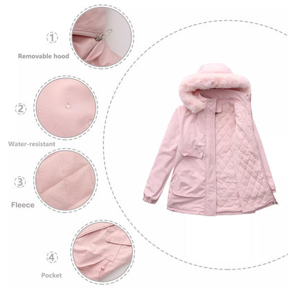 Full Size Fur Hooded Warm Winter Parka Outerwear Plus Size - Rochelle's House LLC