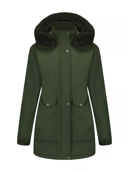 Full Size Fur Hooded Warm Winter Parka Outerwear Plus Size - Rochelle's House LLC