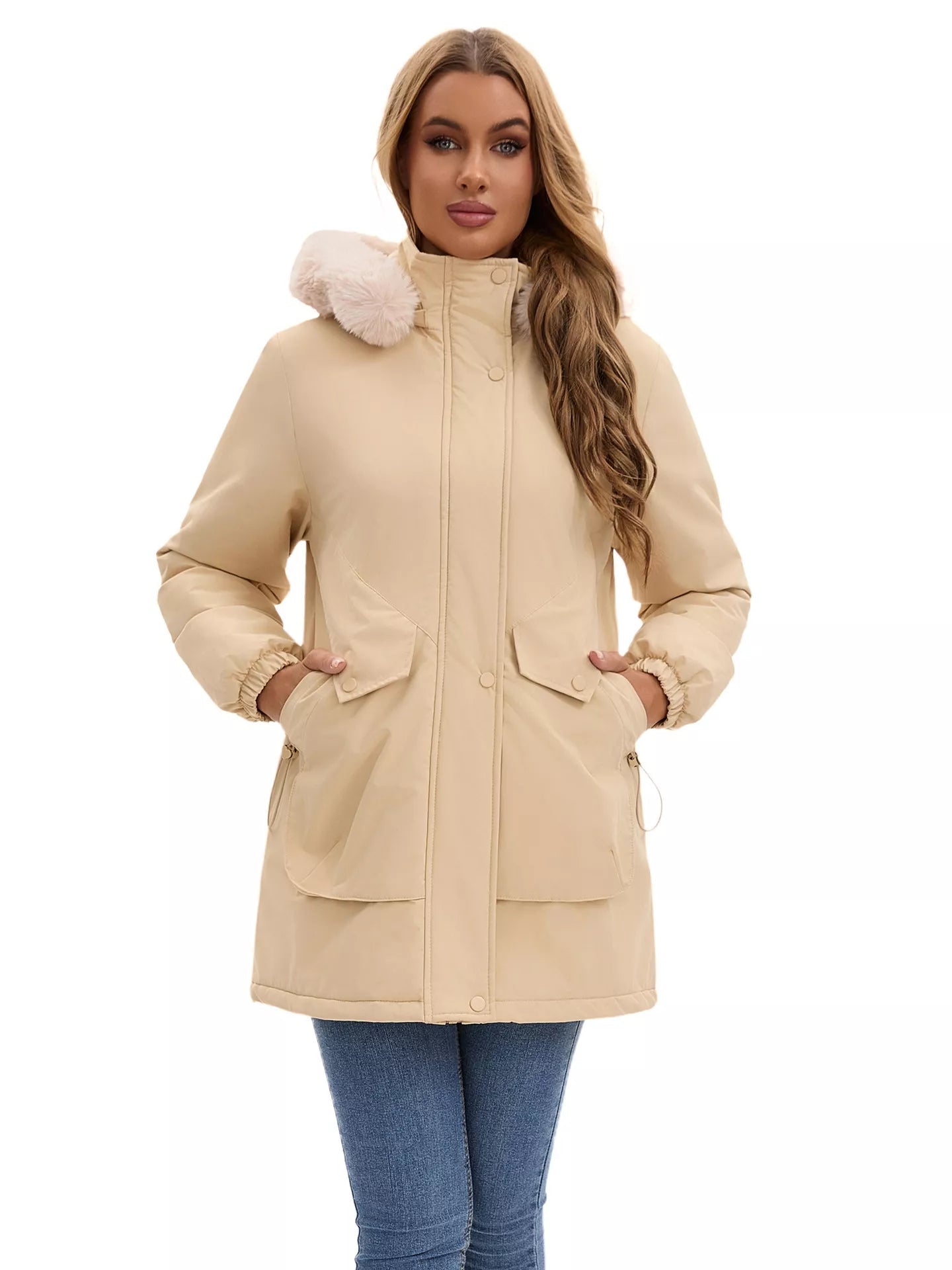 Full Size Fur Hooded Warm Winter Parka Outerwear Plus Size - Rochelle's House LLC