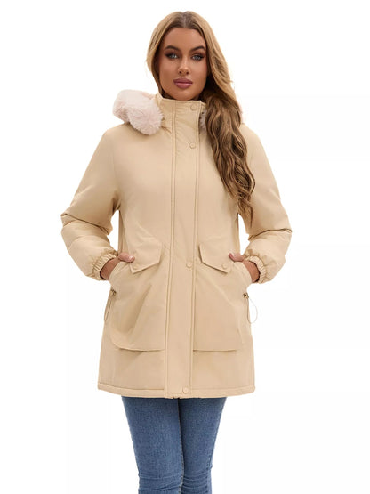 Full Size Fur Hooded Warm Winter Parka Outerwear Plus Size - Rochelle's House LLC