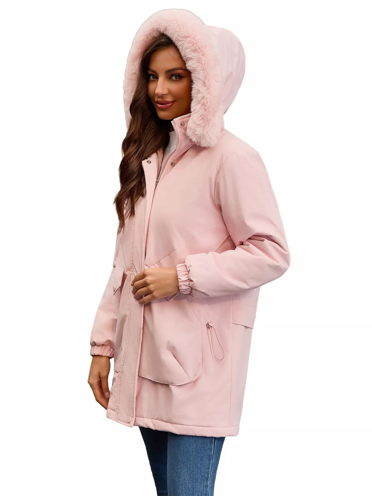 Full Size Fur Hooded Warm Winter Parka Outerwear Plus Size - Rochelle's House LLC