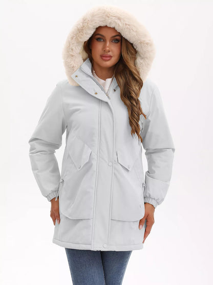 Full Size Fur Hooded Warm Winter Parka Outerwear Plus Size - Rochelle's House LLC