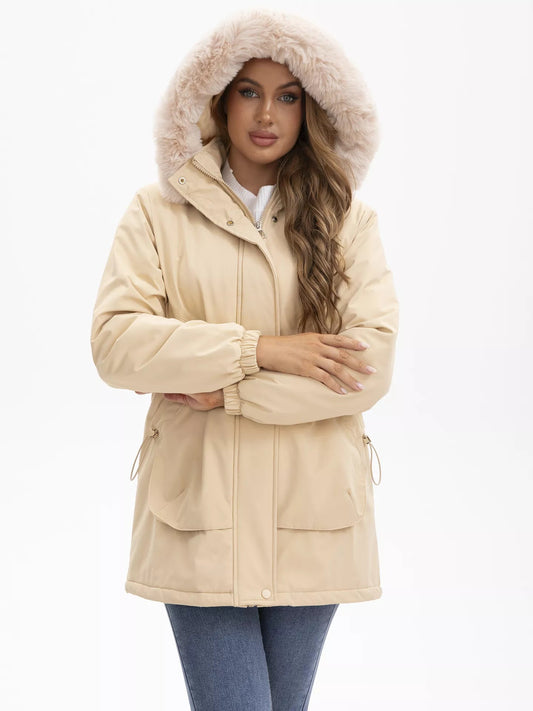 Full Size Fur Hooded Warm Winter Parka Outerwear Plus Size - Rochelle's House LLC
