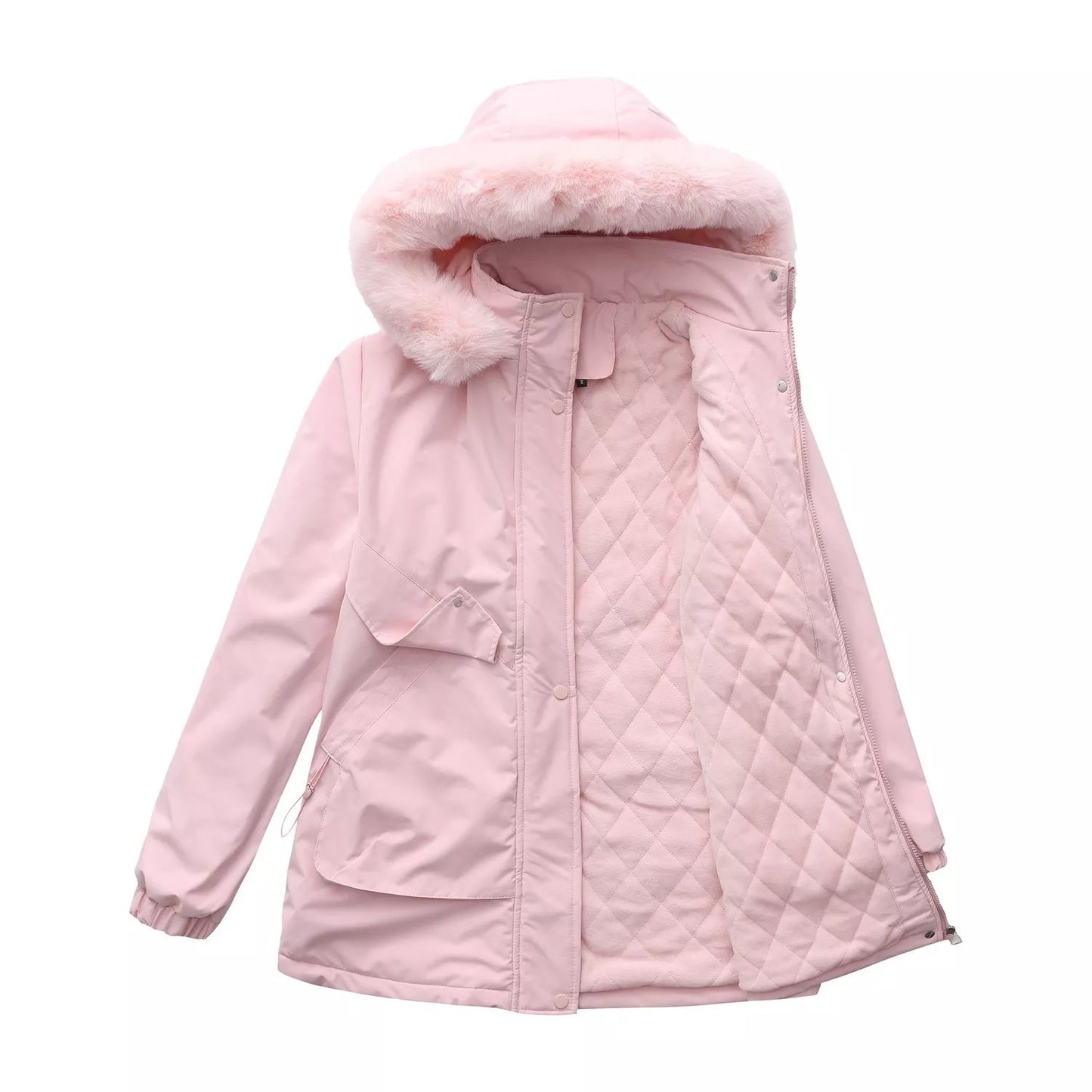 Full Size Fur Hooded Warm Winter Parka Outerwear Plus Size - Rochelle's House LLC
