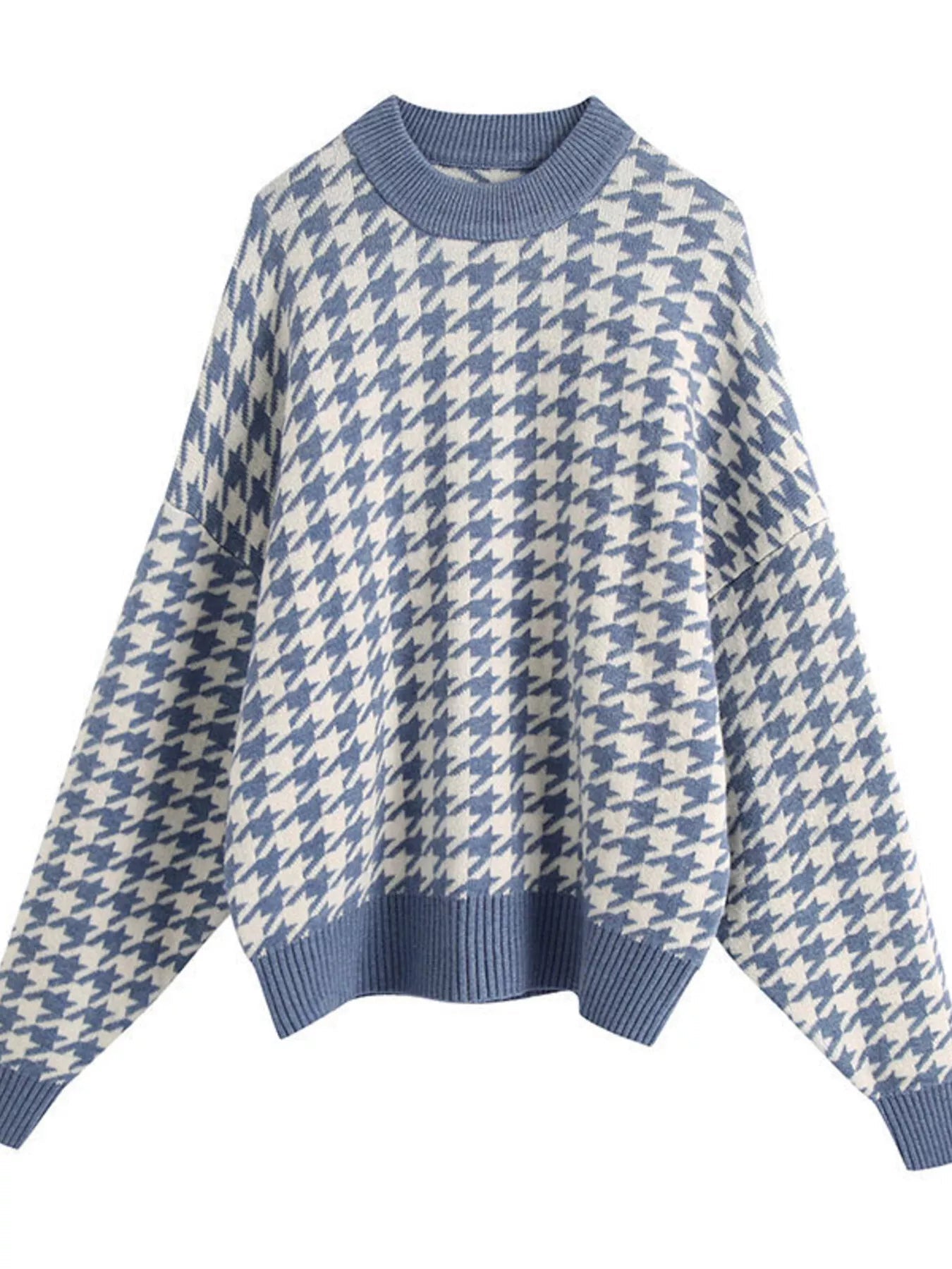 Full Size Houndstooth Pattern Oversized Sweater Plus Size - Rochelle's House LLC