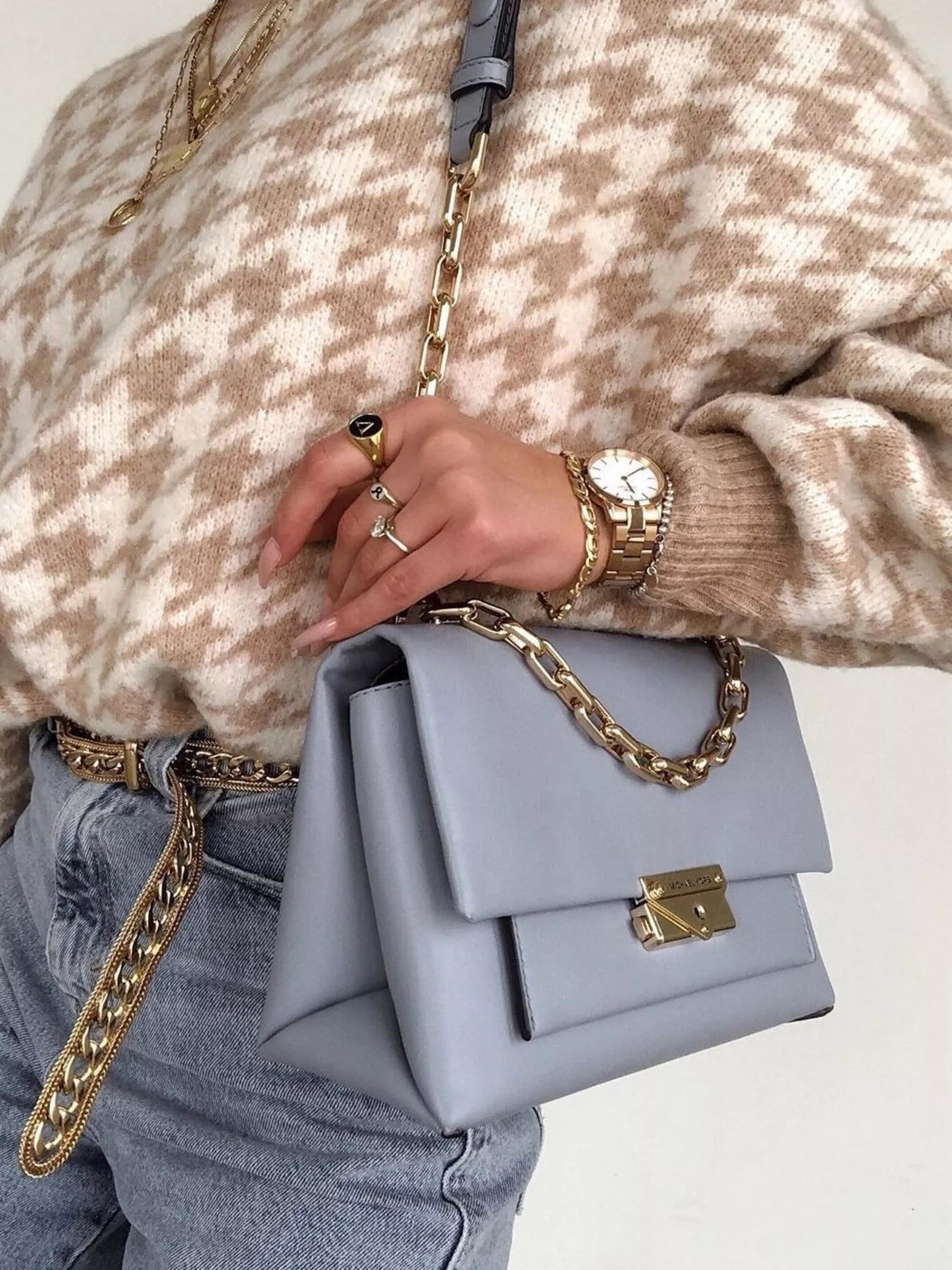 Full Size Houndstooth Pattern Oversized Sweater Plus Size - Rochelle's House LLC