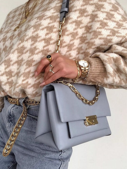 Full Size Houndstooth Pattern Oversized Sweater Plus Size - Rochelle's House LLC