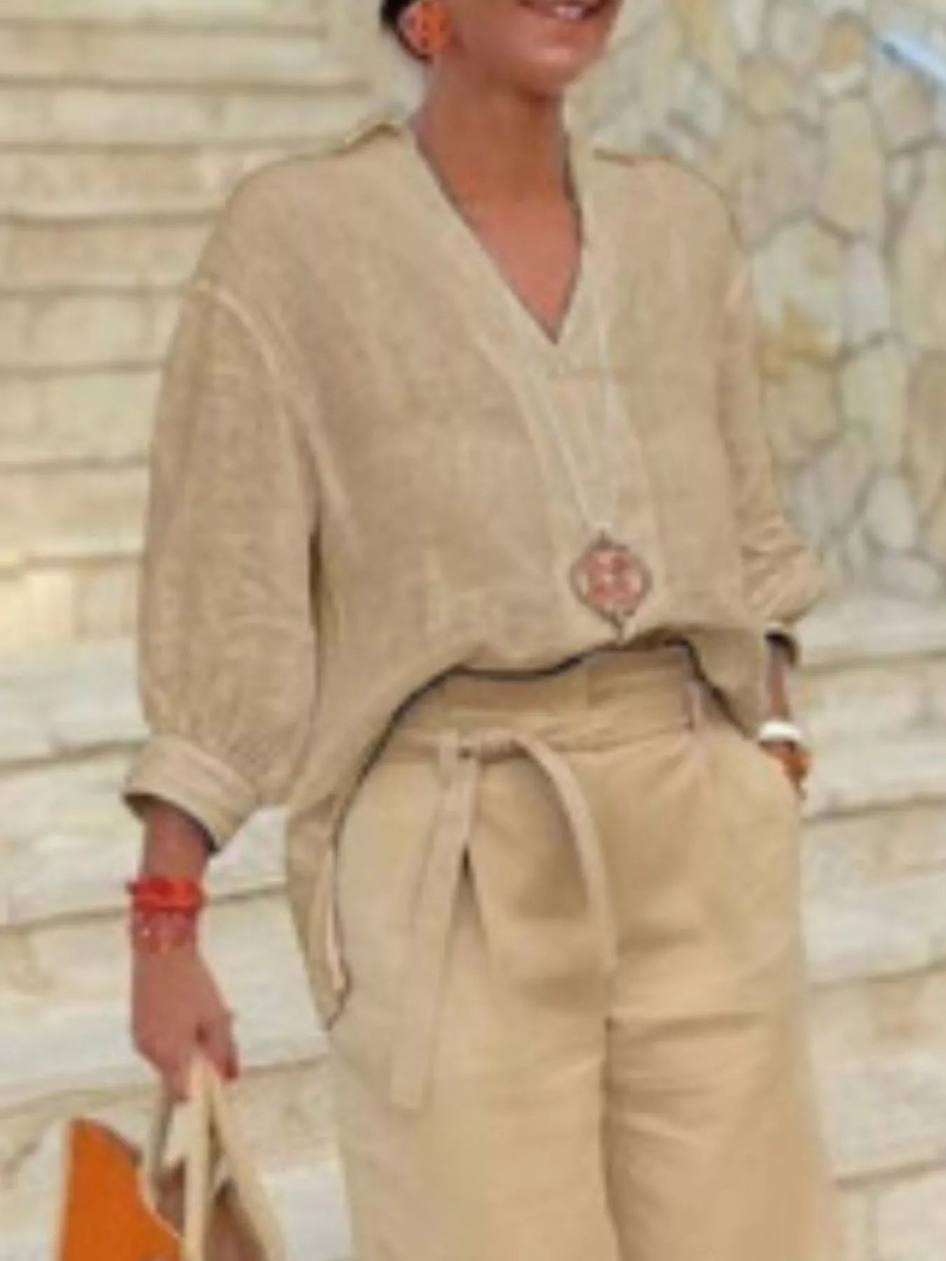 Full Size Johnny Collar 3/4 Sleeve Top and Shorts Set Plus Size - Rochelle's House LLC