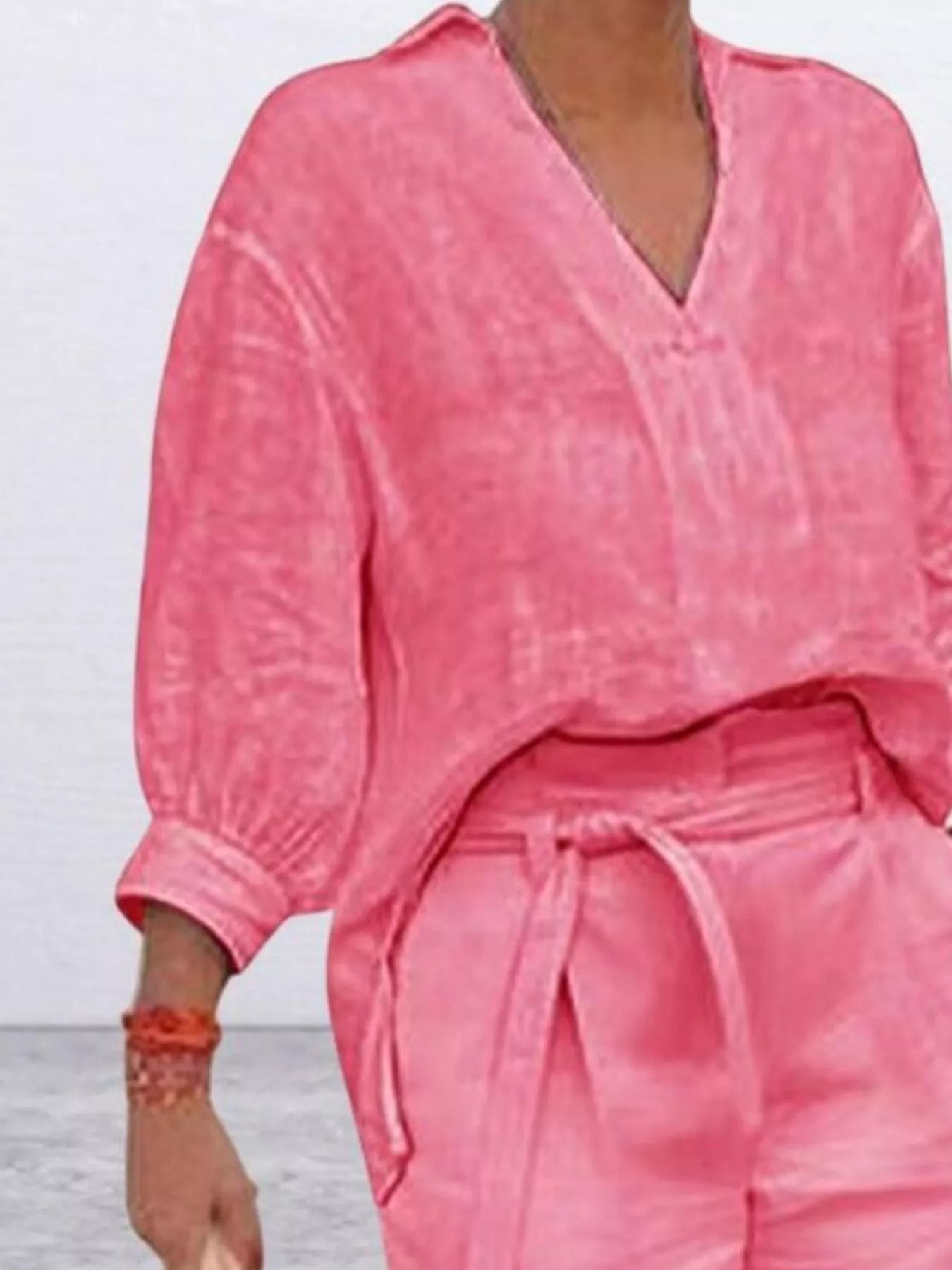 Full Size Johnny Collar 3/4 Sleeve Top and Shorts Set Plus Size - Rochelle's House LLC