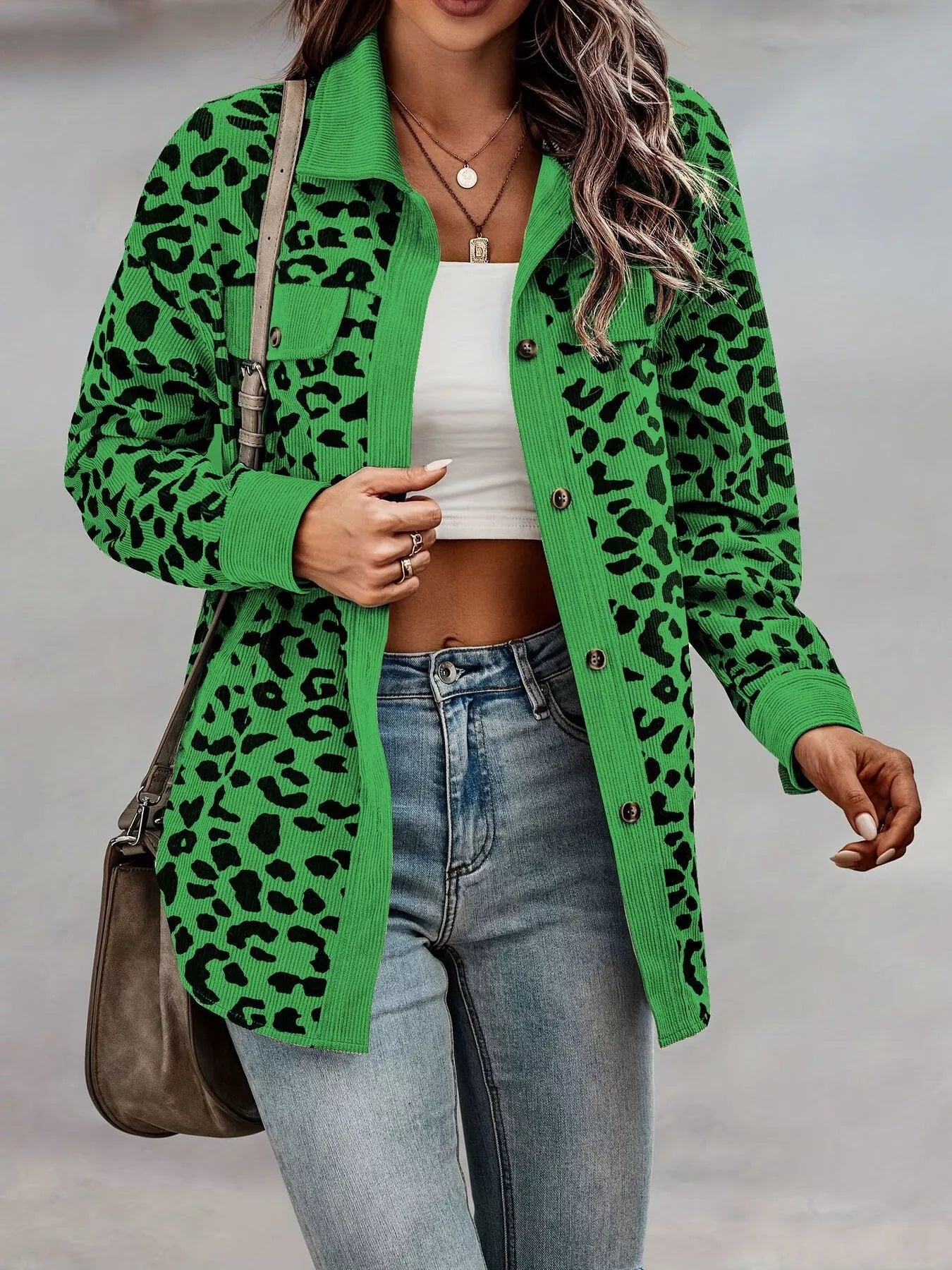 Full Size Leopard Print Button - Down Jacket Plus Size - Rochelle's House LLC