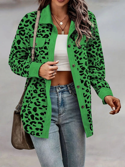 Full Size Leopard Print Button - Down Jacket Plus Size - Rochelle's House LLC