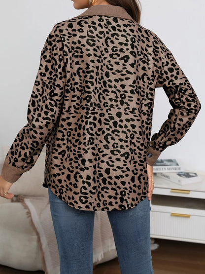 Full Size Leopard Print Button - Down Jacket Plus Size - Rochelle's House LLC
