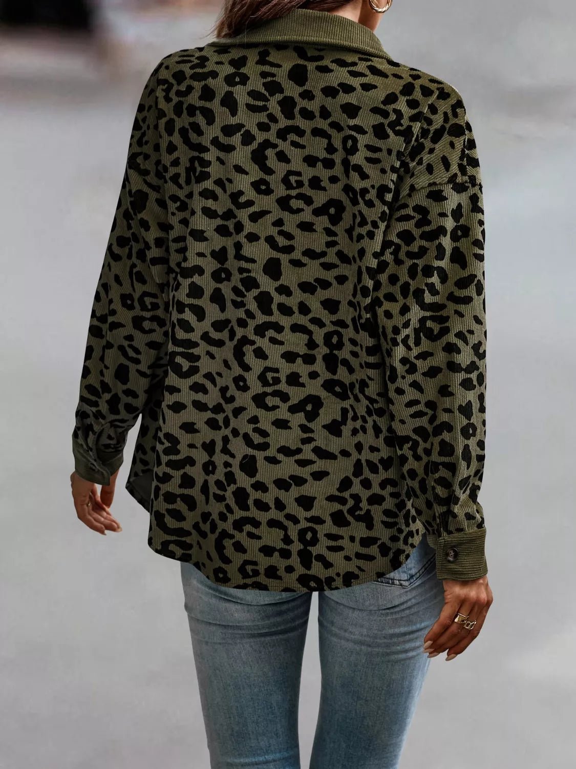Full Size Leopard Print Button - Down Jacket Plus Size - Rochelle's House LLC