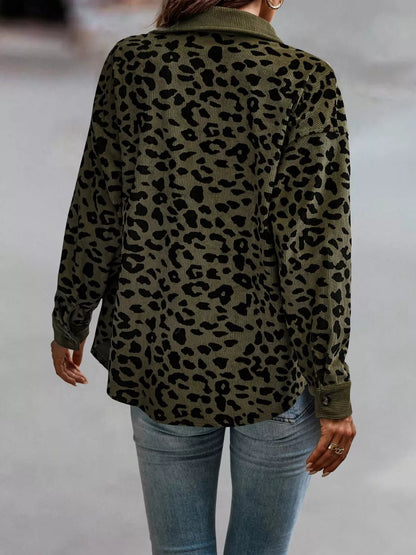 Full Size Leopard Print Button - Down Jacket Plus Size - Rochelle's House LLC