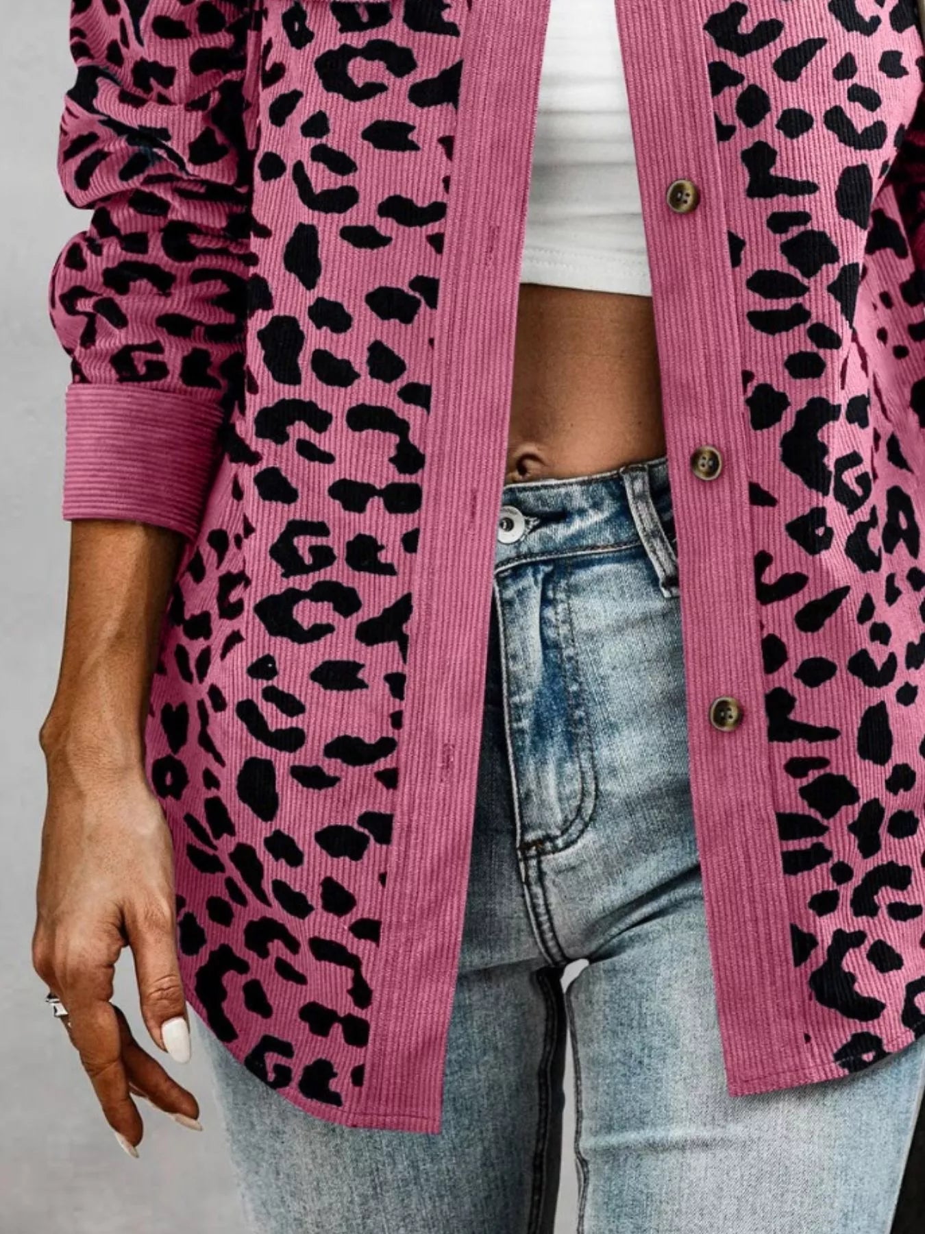 Full Size Leopard Print Button - Down Jacket Plus Size - Rochelle's House LLC