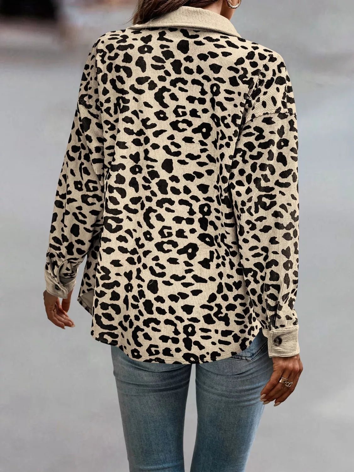 Full Size Leopard Print Button - Down Jacket Plus Size - Rochelle's House LLC