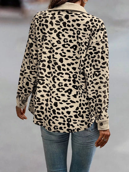 Full Size Leopard Print Button - Down Jacket Plus Size - Rochelle's House LLC