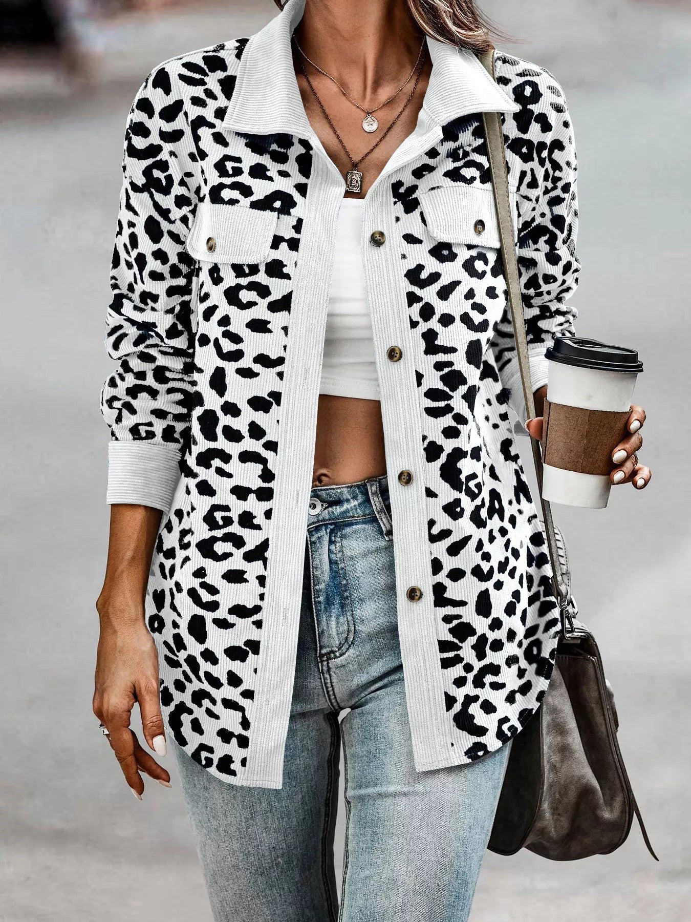 Full Size Leopard Print Button - Down Jacket Plus Size - Rochelle's House LLC