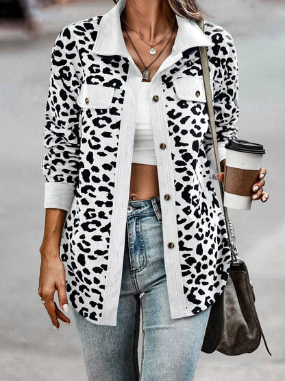 Full Size Leopard Print Button - Down Jacket Plus Size - Rochelle's House LLC