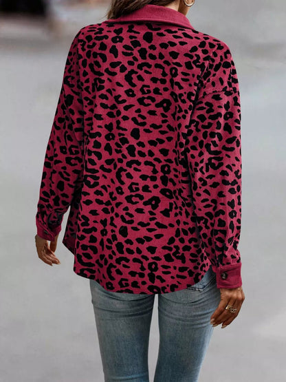 Full Size Leopard Print Button - Down Jacket Plus Size - Rochelle's House LLC