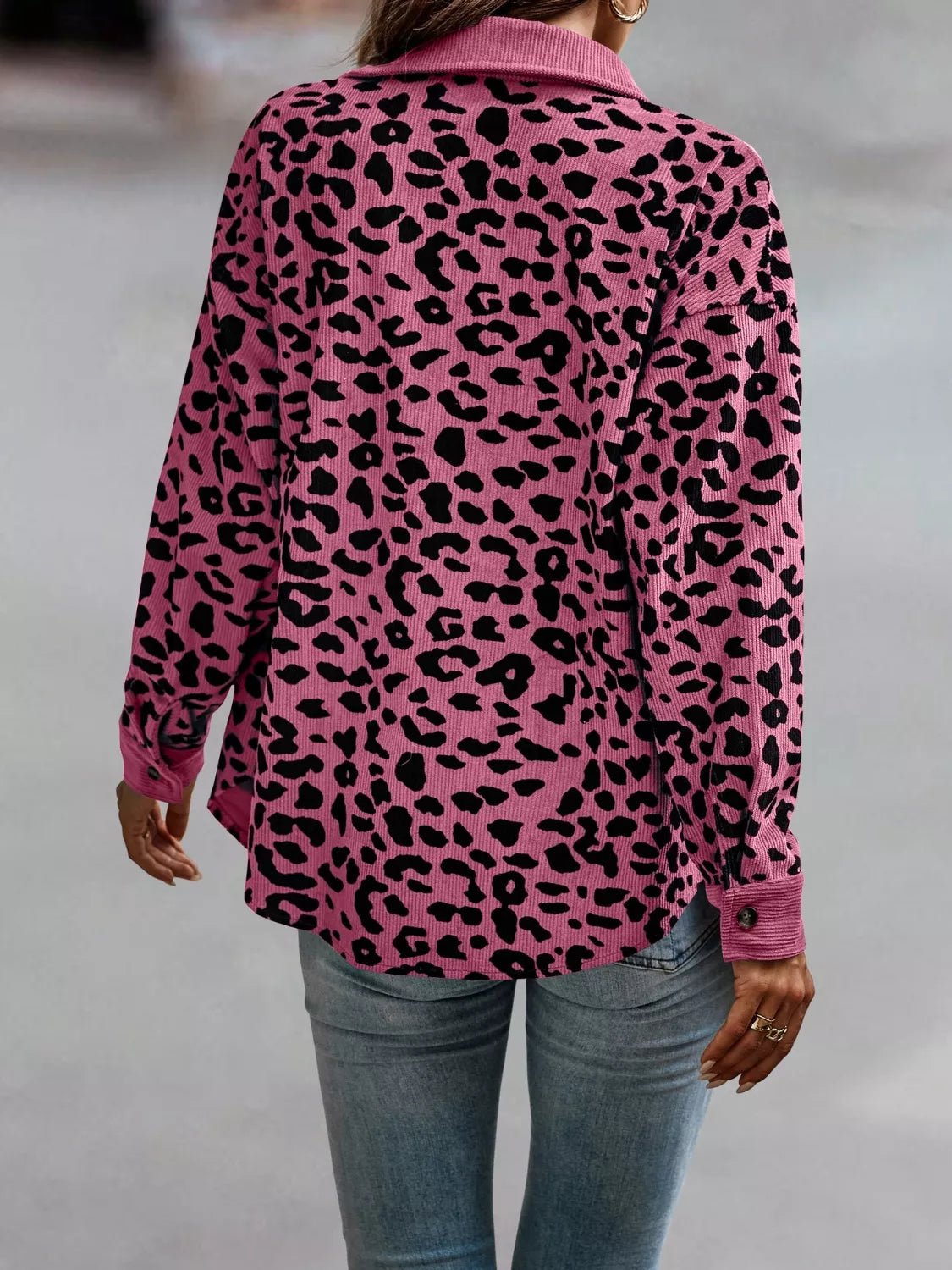 Full Size Leopard Print Button - Down Jacket Plus Size - Rochelle's House LLC