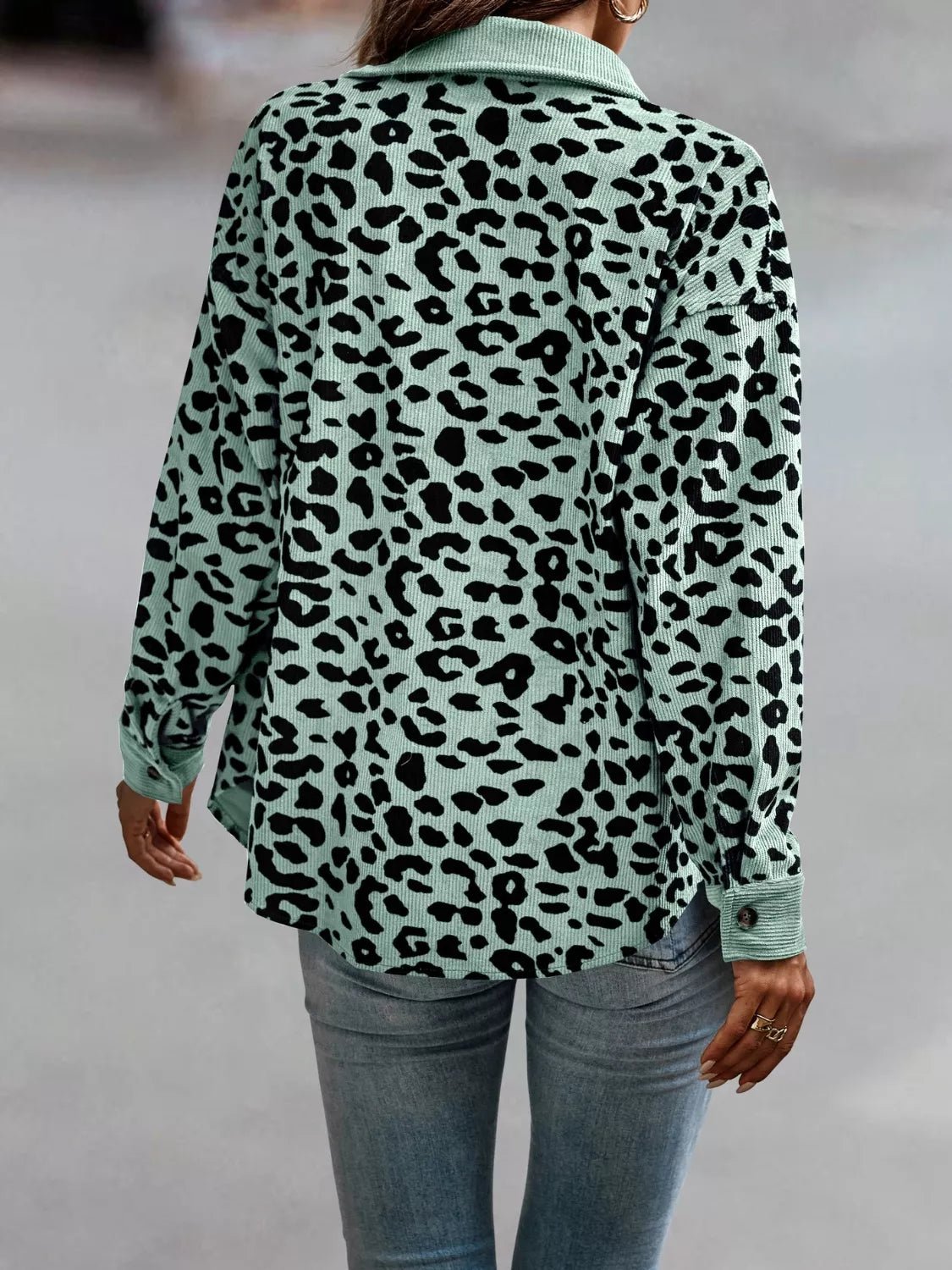 Full Size Leopard Print Button - Down Jacket Plus Size - Rochelle's House LLC