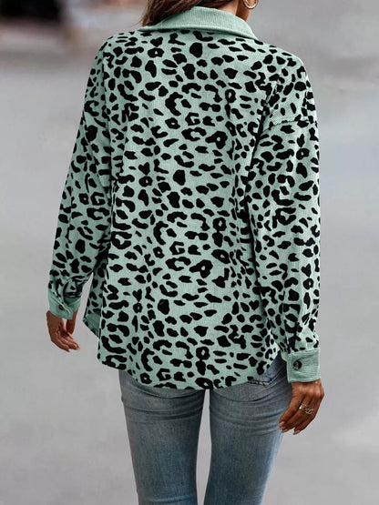 Full Size Leopard Print Button - Down Jacket Plus Size - Rochelle's House LLC
