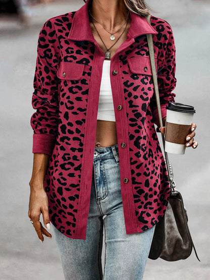 Full Size Leopard Print Button - Down Jacket Plus Size - Rochelle's House LLC