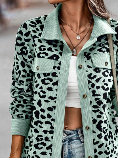 Full Size Leopard Print Button - Down Jacket Plus Size - Rochelle's House LLC