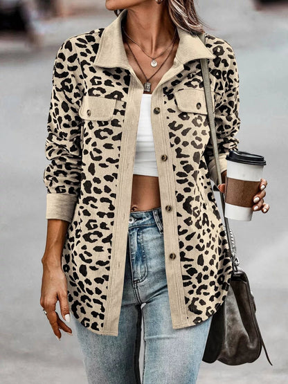 Full Size Leopard Print Button - Down Jacket Plus Size - Rochelle's House LLC