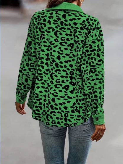 Full Size Leopard Print Button - Down Jacket Plus Size - Rochelle's House LLC
