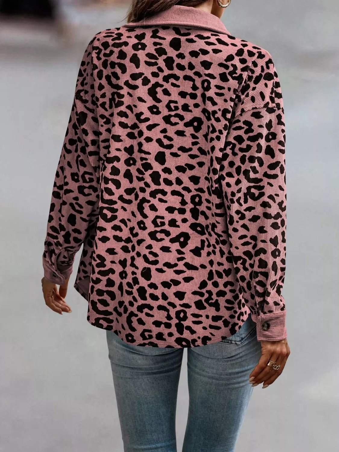 Full Size Leopard Print Button - Down Jacket Plus Size - Rochelle's House LLC