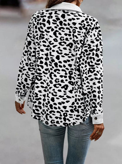 Full Size Leopard Print Button - Down Jacket Plus Size - Rochelle's House LLC