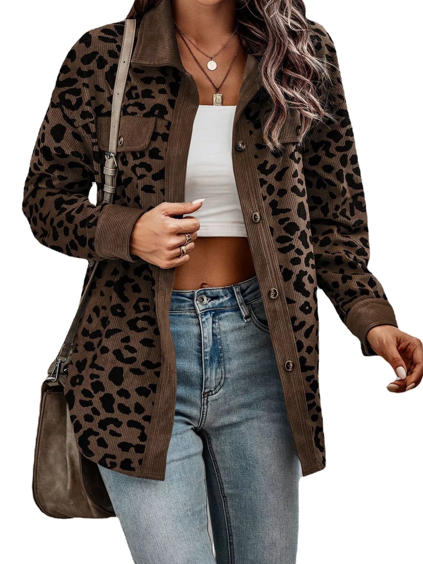 Full Size Leopard Print Button - Down Jacket Plus Size - Rochelle's House LLC