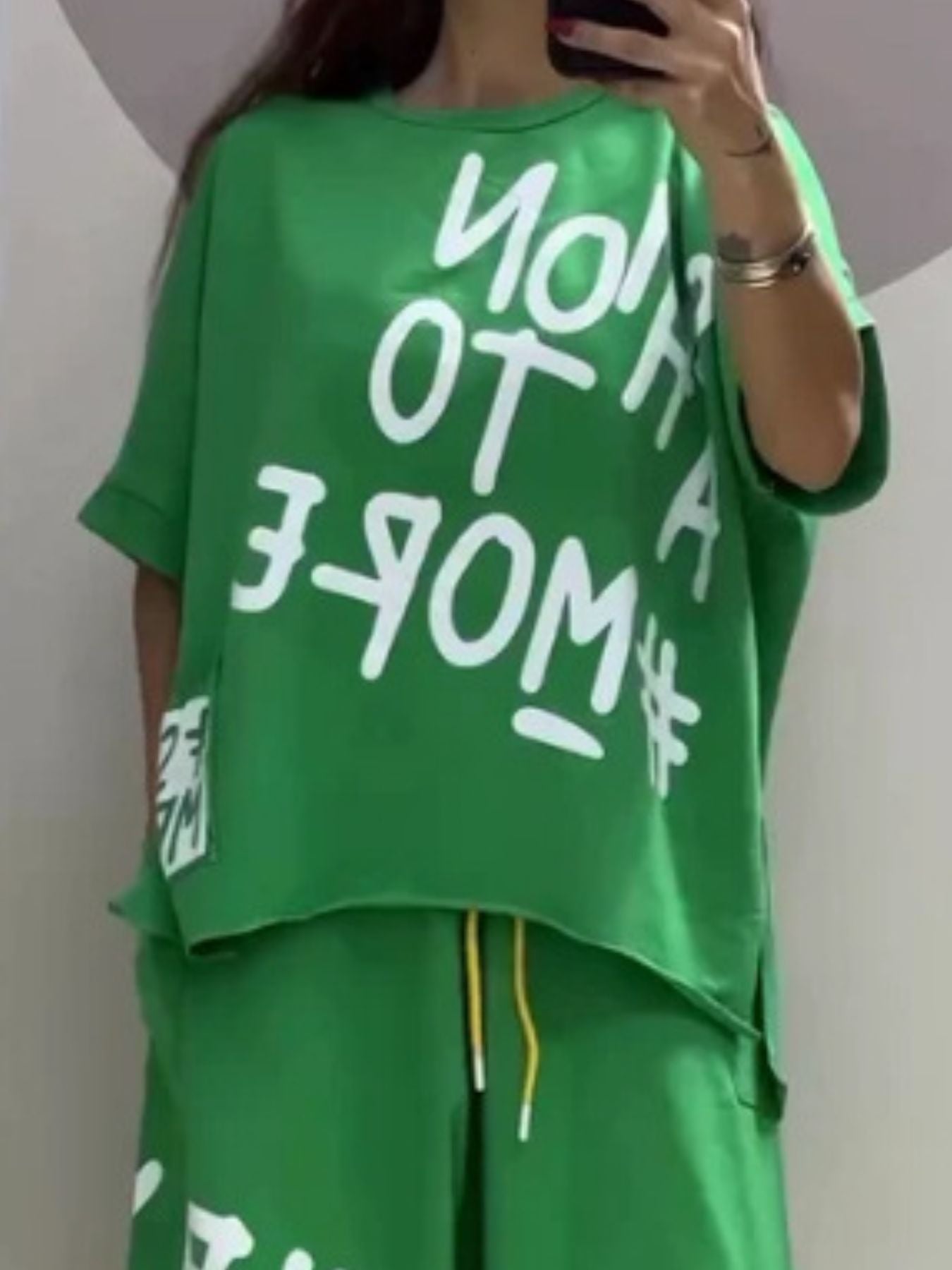 Full Size Letter Round Neck Tee and Drawstring Pants Set Plus Size - Rochelle's House LLC