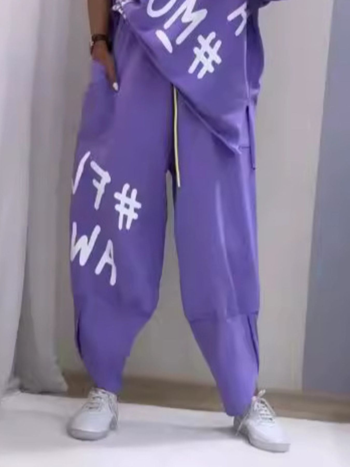 Full Size Letter Round Neck Tee and Drawstring Pants Set Plus Size - Rochelle's House LLC