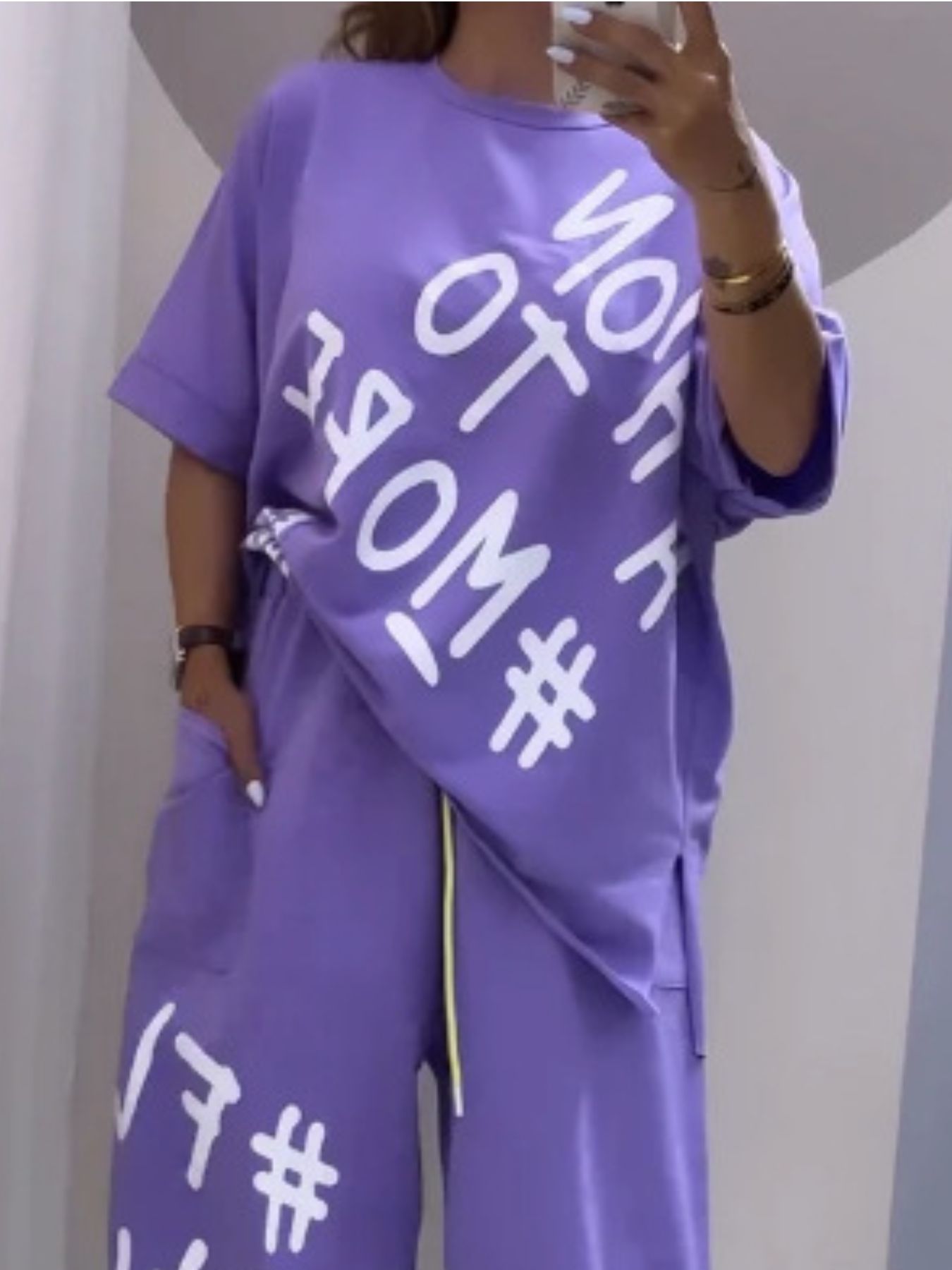 Full Size Letter Round Neck Tee and Drawstring Pants Set Plus Size - Rochelle's House LLC