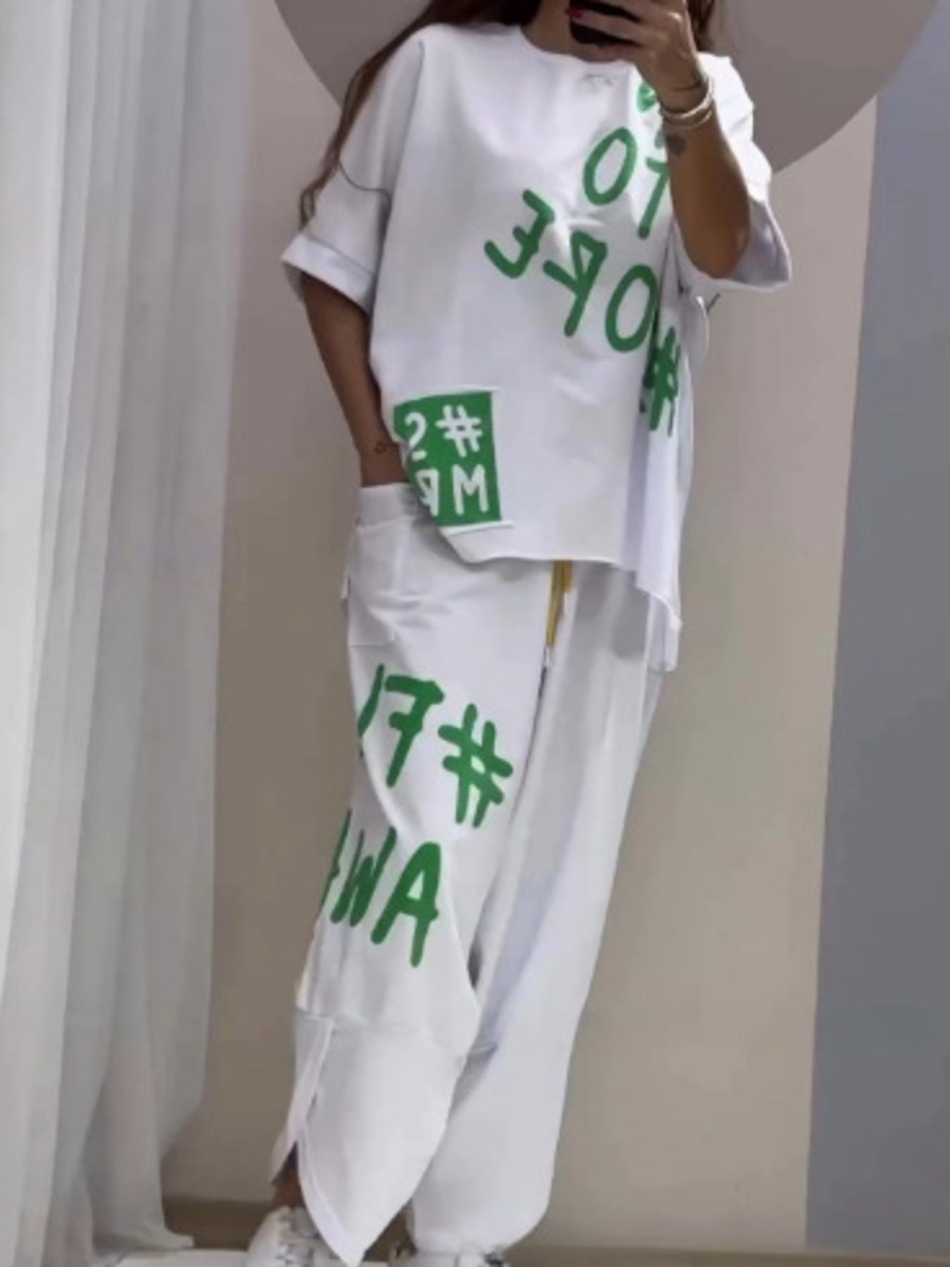 Full Size Letter Round Neck Tee and Drawstring Pants Set Plus Size - Rochelle's House LLC