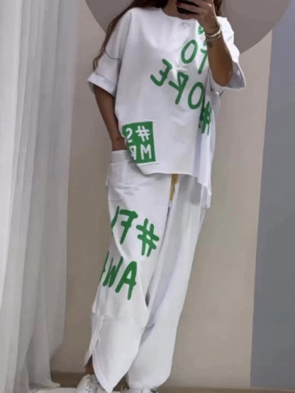 Full Size Letter Round Neck Tee and Drawstring Pants Set Plus Size - Rochelle's House LLC