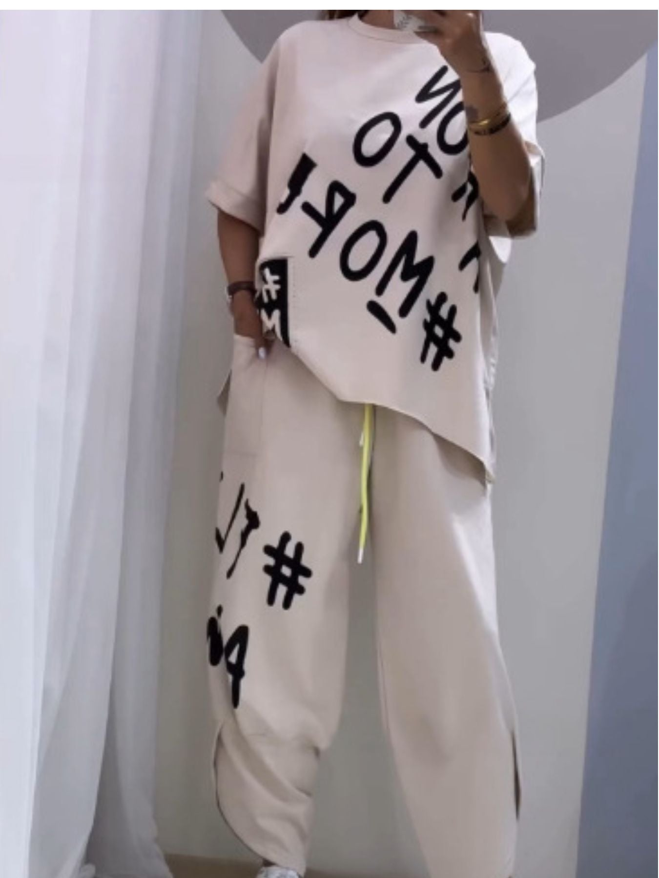 Full Size Letter Round Neck Tee and Drawstring Pants Set Plus Size - Rochelle's House LLC