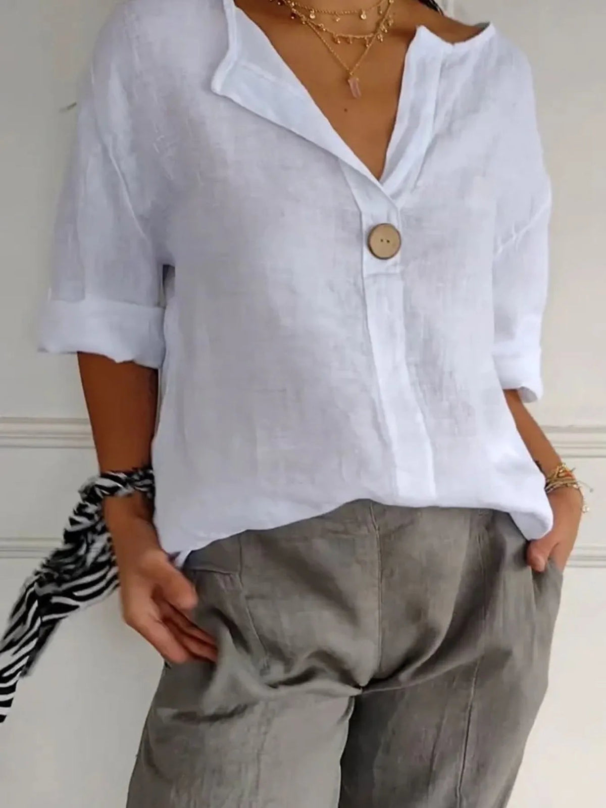 Pinterest Rochelle Be Plus Size Linen Blend Notched Blouse – Rochelle’s House
