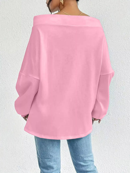 Full Size Off - Shoulder Drawstring Long Sleeve Top Plus Size - Rochelle's House LLC