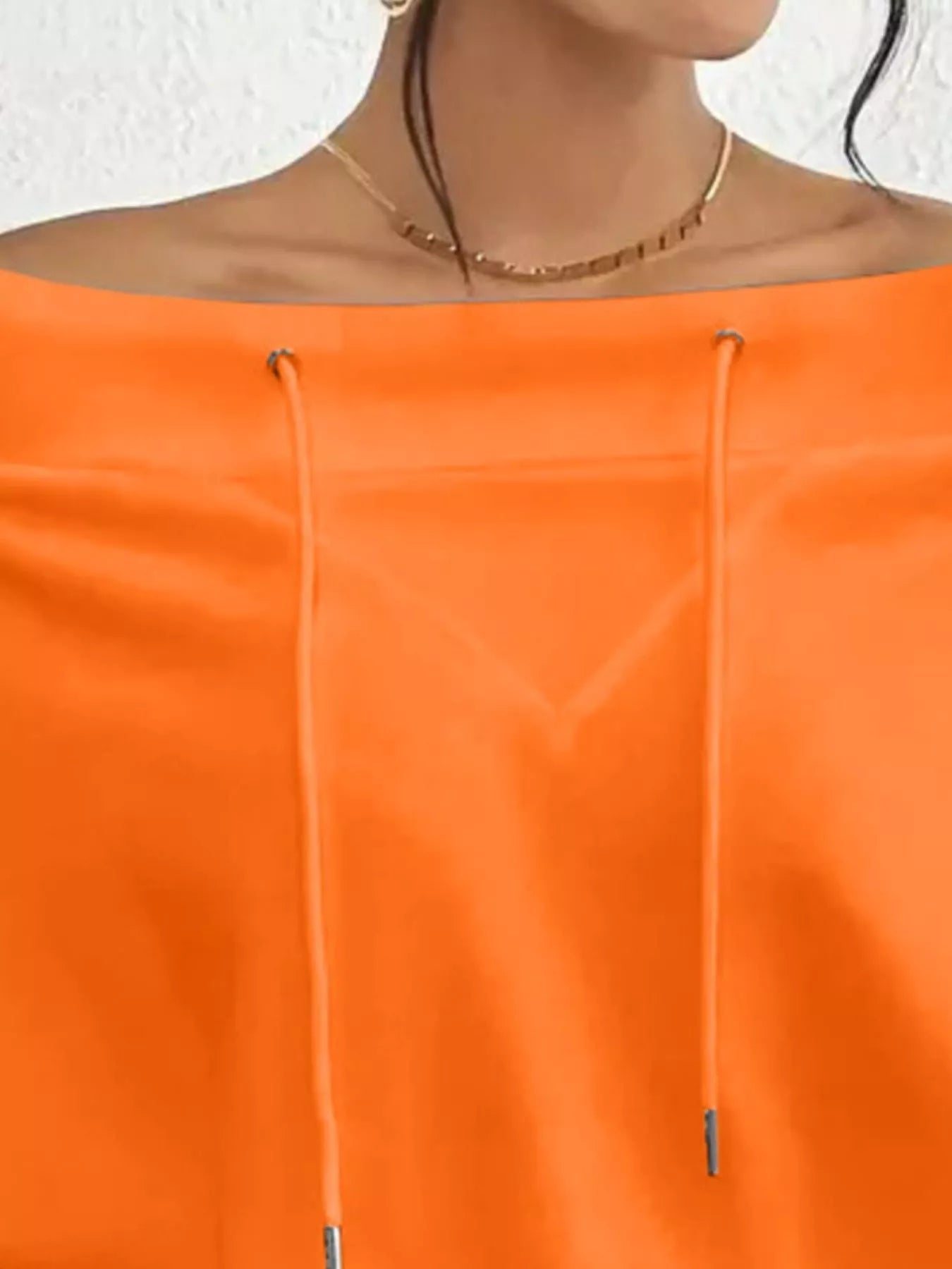 Full Size Off - Shoulder Drawstring Long Sleeve Top Plus Size - Rochelle's House LLC