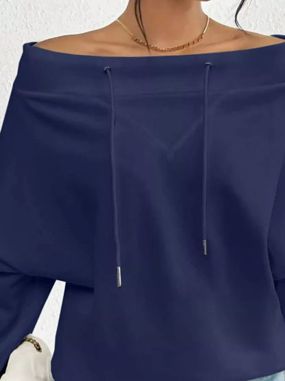 Full Size Off - Shoulder Drawstring Long Sleeve Top Plus Size - Rochelle's House LLC