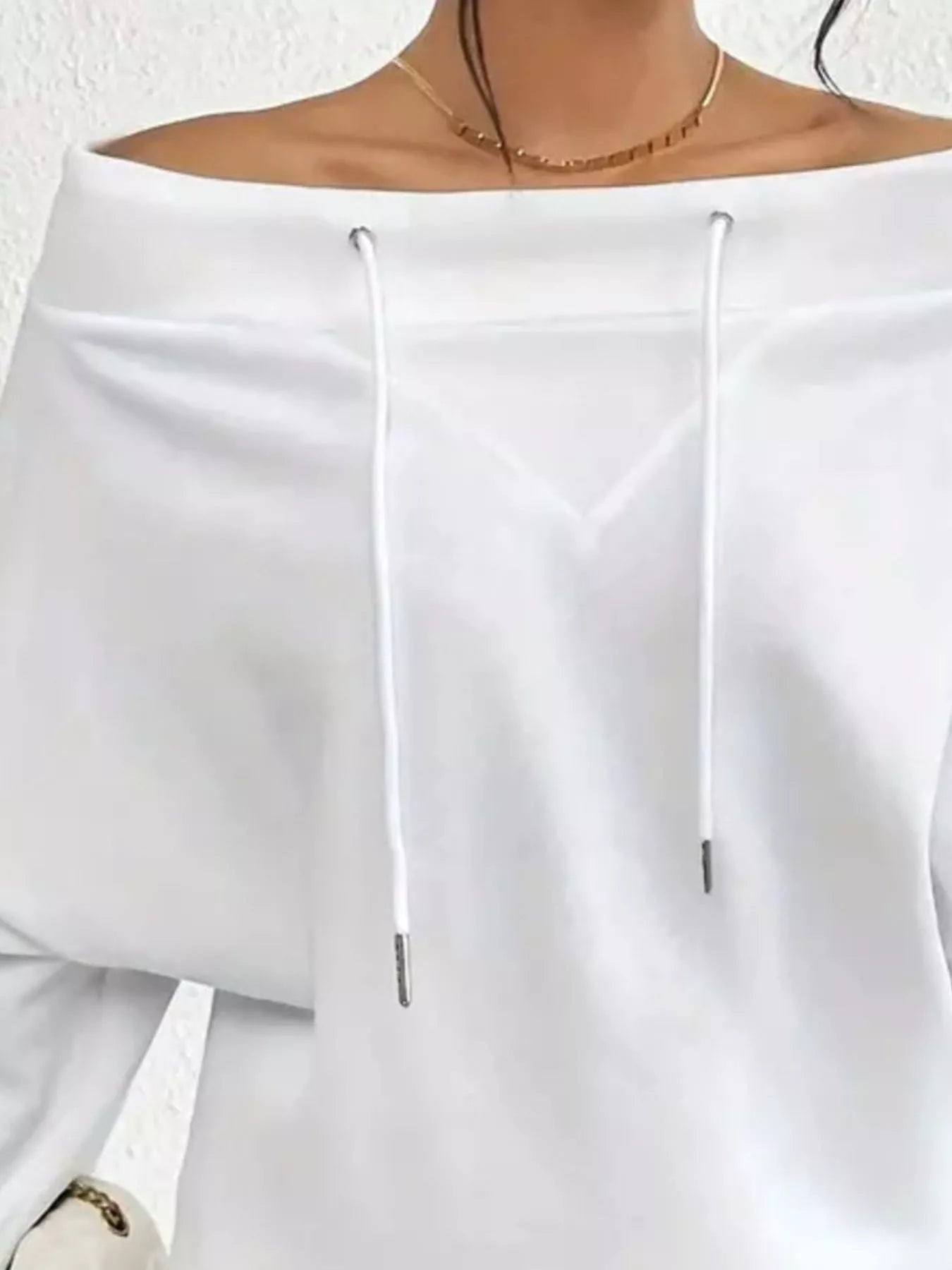 Full Size Off - Shoulder Drawstring Long Sleeve Top Plus Size - Rochelle's House LLC