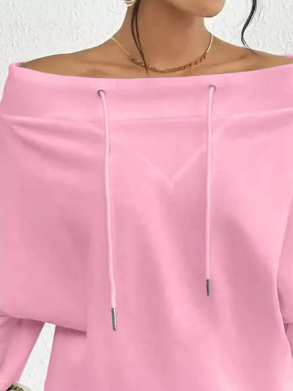 Full Size Off - Shoulder Drawstring Long Sleeve Top Plus Size - Rochelle's House LLC