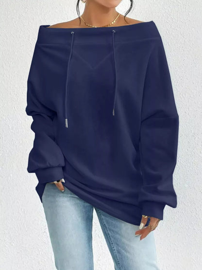 Full Size Off - Shoulder Drawstring Long Sleeve Top Plus Size - Rochelle's House LLC