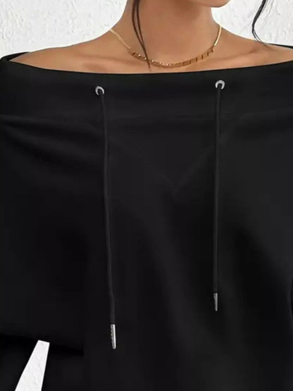 Full Size Off - Shoulder Drawstring Long Sleeve Top Plus Size - Rochelle's House LLC